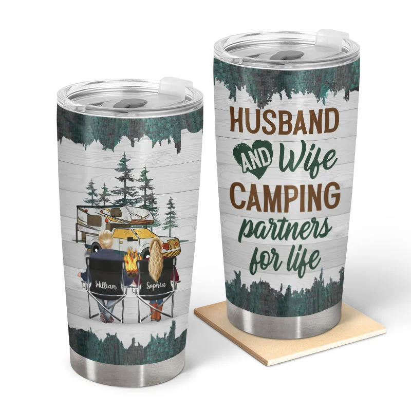 Collapsible roasting sticks-Husband Wife Camping Partners - Personalized Custom Tumbler