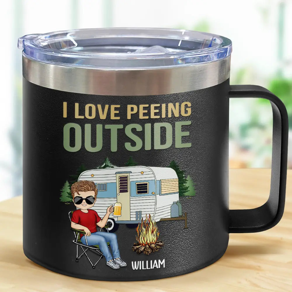 Quick-dry hiking shorts-I Love Peeing Outside Camping - Personalized 14oz Stainless Steel Tumbler With Handle