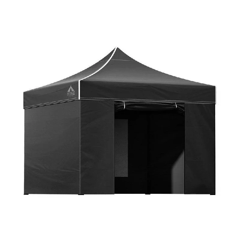 Adjustable camp cot-Instahut Gazebo Pop Up Marquee 3x3m Folding Wedding Tent Gazebos Shade Black