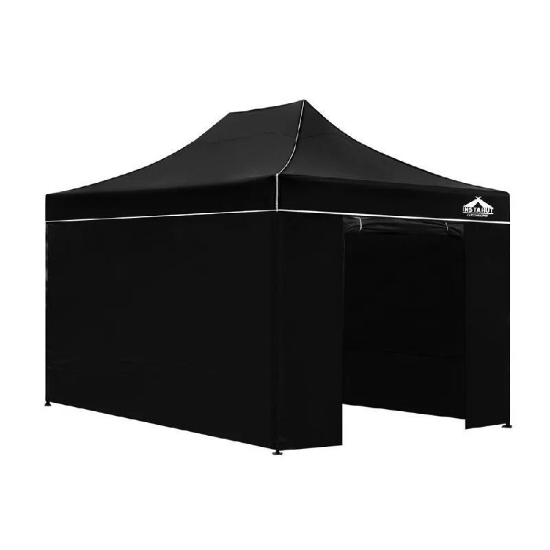 Solar-charged power bank-Instahut Gazebo Pop Up Marquee 3x4.5 Folding Tent Wedding Gazebos 500D Black