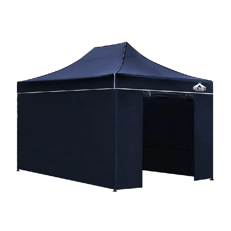 Heavy-duty tent stakes-Instahut Gazebo Pop Up Marquee 3x4.5m Folding Wedding Tent Gazebos Shade Navy