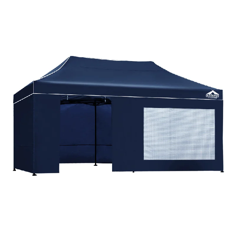 Heavy-duty sleeping bag liner-Instahut Gazebo Pop Up Marquee 3x6 Folding Tent Gazebos Camping 500D Oxford Navy