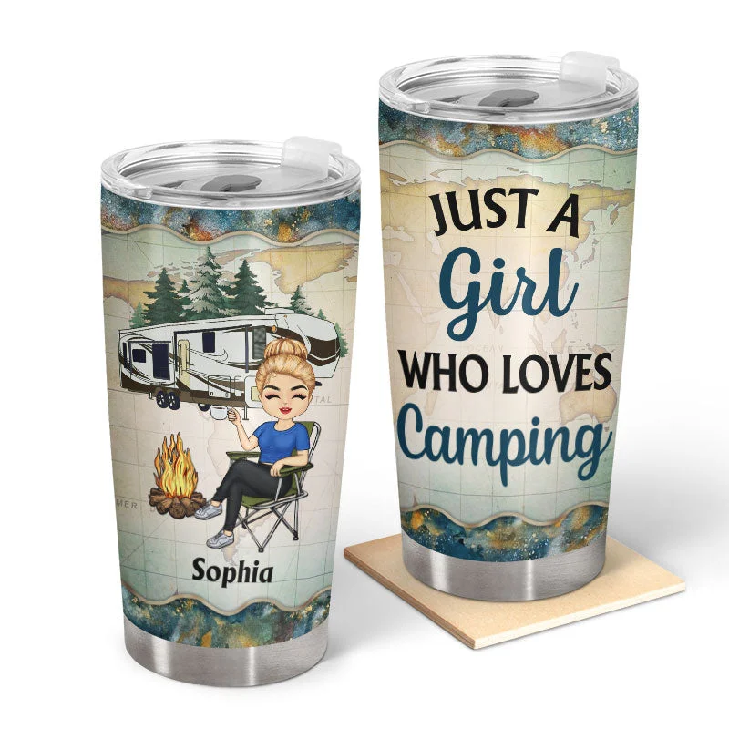 Stainless steel camp fork-Just A Girl Who Loves Camping Blue - Gift For Campers - Personalized Custom Tumbler