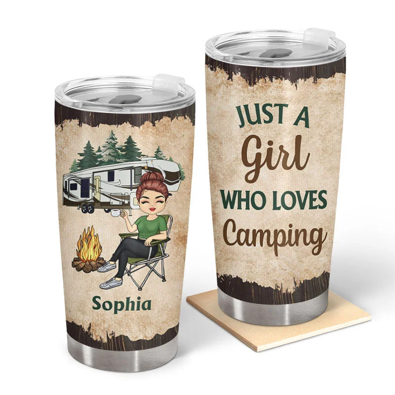 Lightweight aluminum cook pot-Just A Girl Who Loves Camping - Gift For Campers - Personalized Custom Tumbler