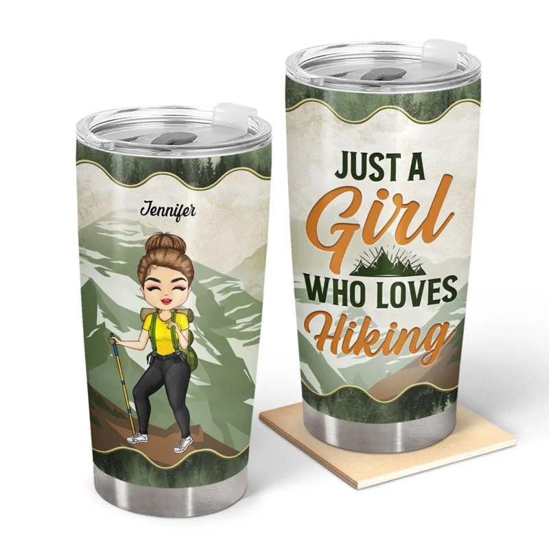 Heavy-duty carabiner clips-Just A Girl Who Loves Hiking - Gift For Hiking Lovers - Personalized Custom Tumbler