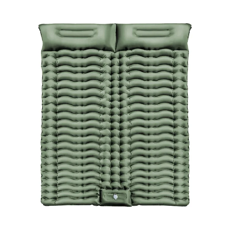 Waterproof sleeping bag-KILIROO Double Inflatable Camping Sleeping Pad with Pillow (Army Green) KR-ISP-102-HZ