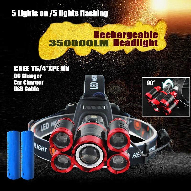 Durable outdoor cook stove-LED Headlamp Rechargeable 350000LM Headlight T6 Head Torch Lamp Fishing Camping