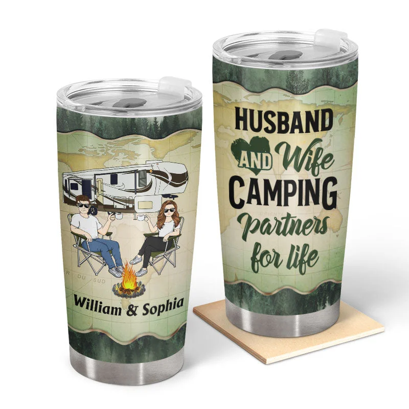 Durable nylon gear bag-Let's Sit By The Campfire Forest Husband Wife Camping Couple - Personalized Custom Tumbler