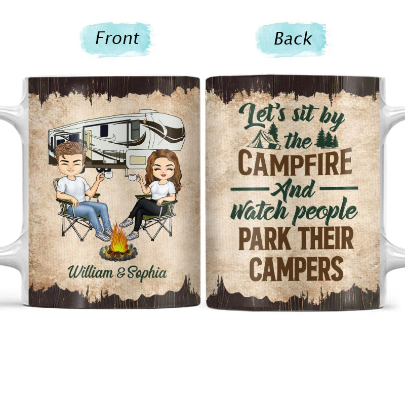 Reflective trail tape-Let's Sit By The Campfire Husband Wife Camping - Couple Gift - Personalized Custom White Edge-to-Edge Mug