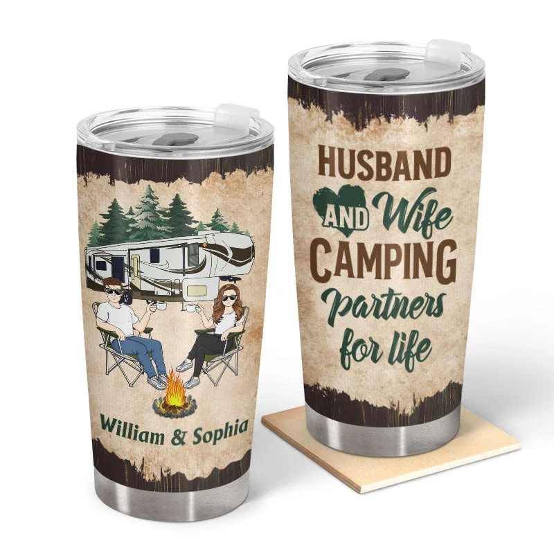 Durable outdoor rope-Let's Sit By The Campfire Husband Wife Camping Couple - Personalized Custom Tumbler