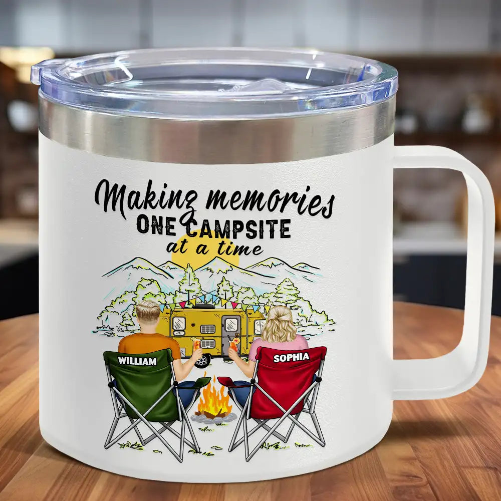 Reflective hiking vest-Making Memories One Campsite At A Time - Personalized 14oz Stainless Steel Tumbler With Handle