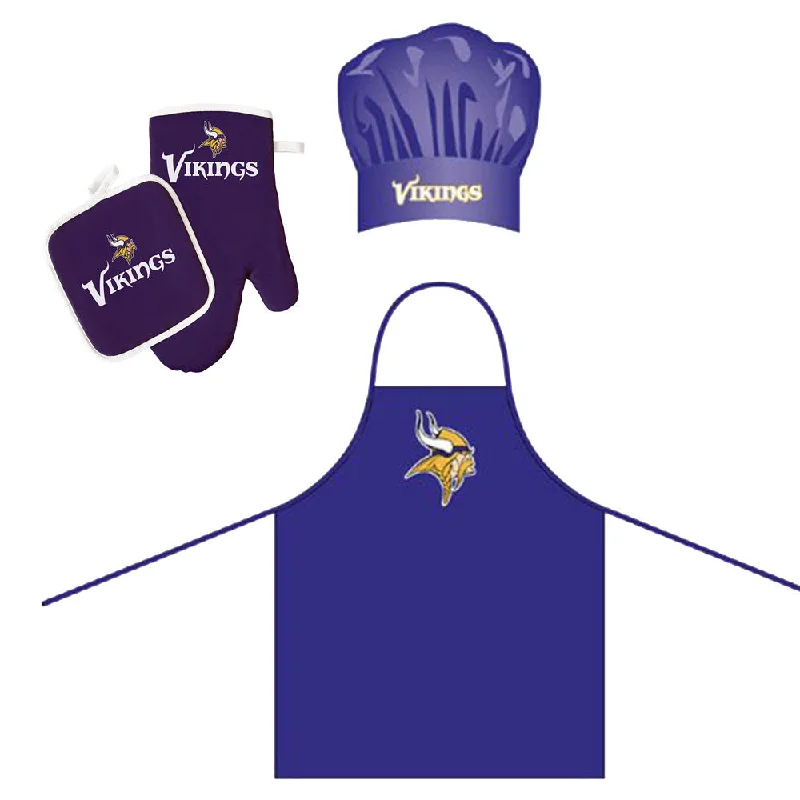 Portable camp water heater-Minnesota Vikings NFL Barbeque Apron, Chef's Hat and Pot Holder Deluxe Set