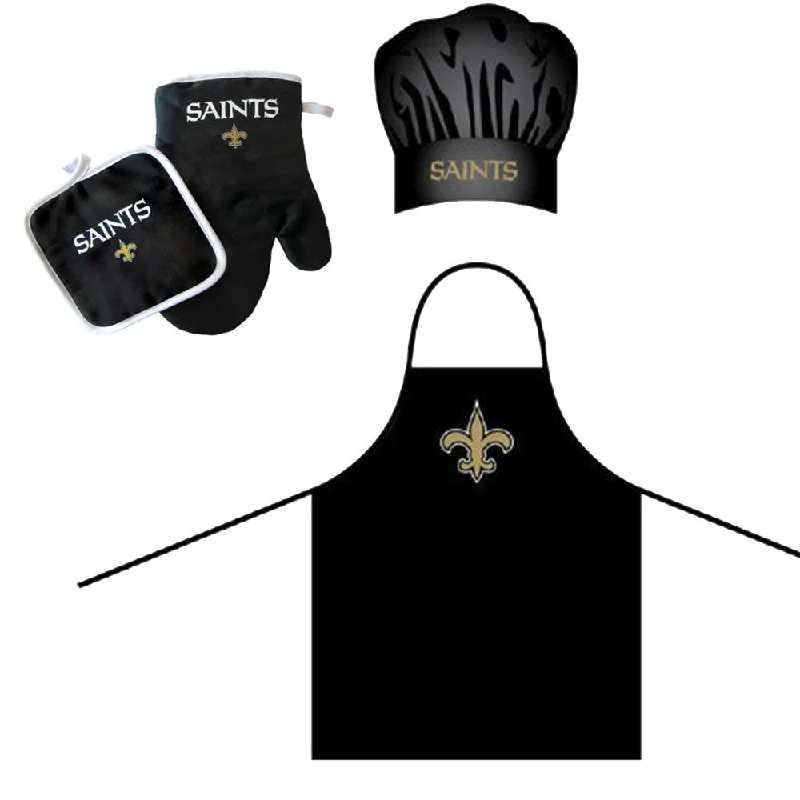 Reflective campsite rope-New Orleans Saints NFL Barbeque Apron, Chef's Hat and Pot Holder Deluxe Set