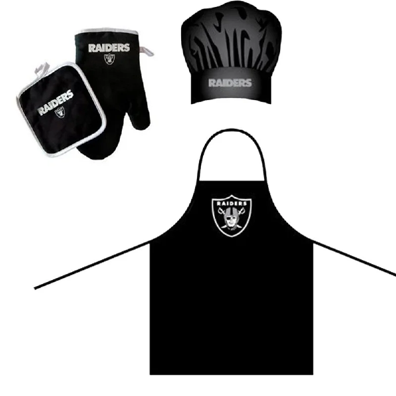 Windproof dual-fuel stove-Oakland Raiders NFL Barbeque Apron, Chef's Hat and Pot Holder Deluxe Set