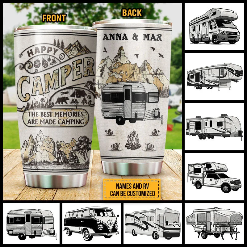 Insulated water bottle holder-Personalized Camping Map Best Memories Custom Tumbler