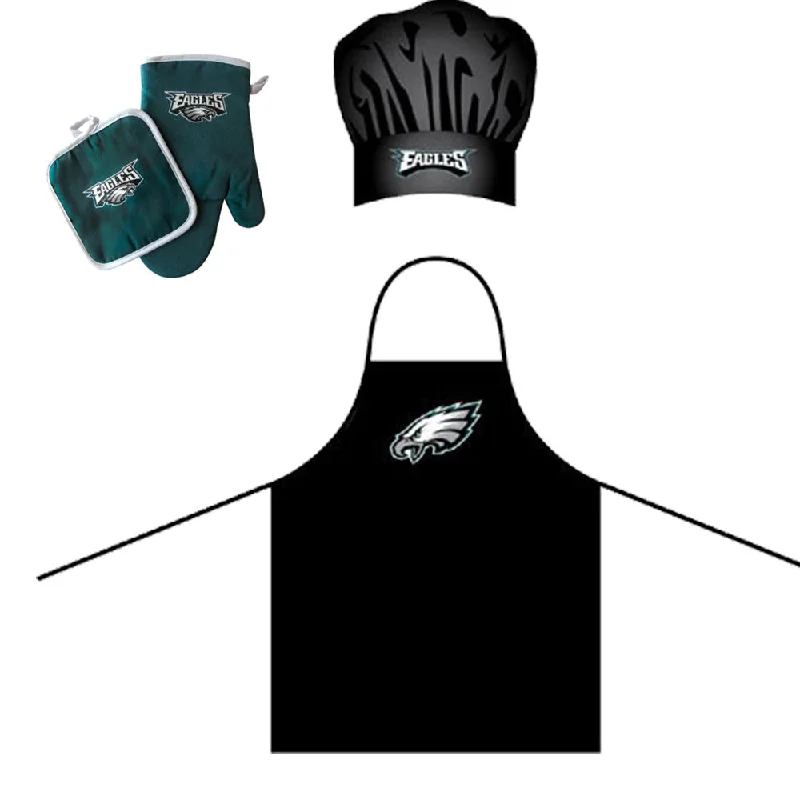 Foldable camp pickaxe-Philadelphia Eagles NFL Barbeque Apron, Chef's Hat and Pot Holder Deluxe Set