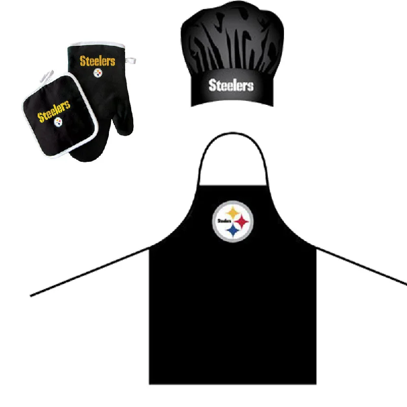 Stainless steel camp skillet-Pittsburgh Steelers NFL Barbeque Apron, Chef's Hat and Pot Holder Deluxe Set