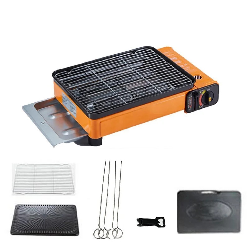 Foldable camping shovel-Portable Gas Stove Burner Butane BBQ Camping Gas Cooker With Non Stick Plate Orange