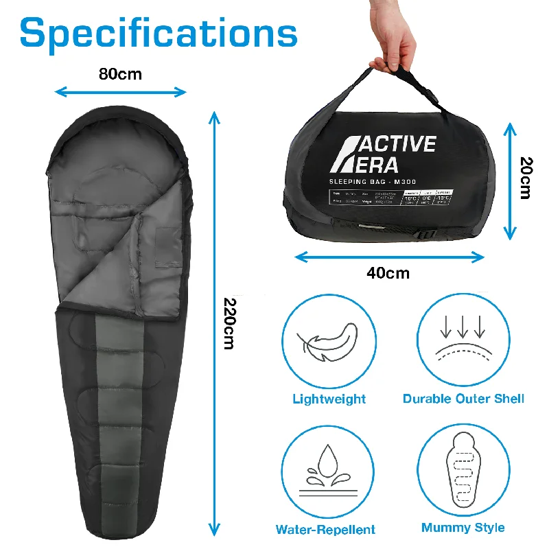 Insulated camp thermos-Professional 3-4 Season Mummy Sleeping Bag - Black - (300 GSM) - 1 Season