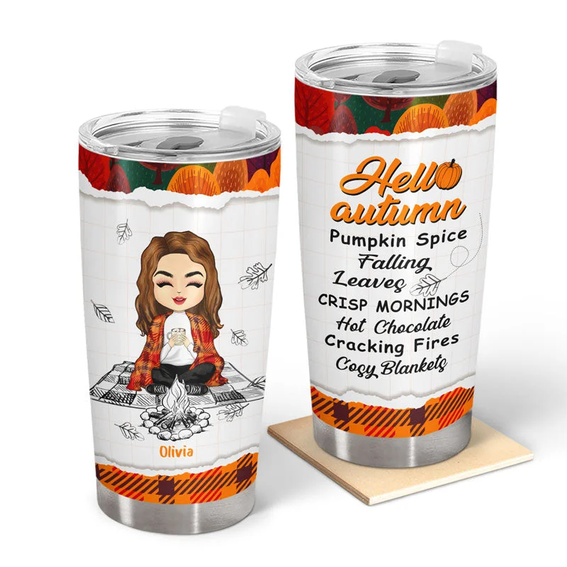 Stainless steel camp ladle-Pumpkin Spice Falling Leaves Autumn - Personalized Custom Tumbler