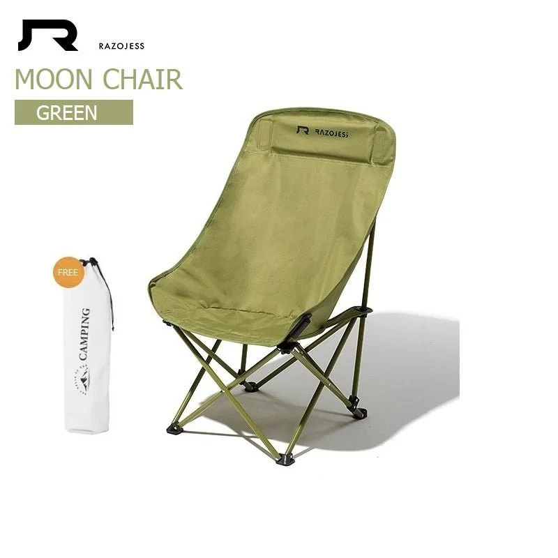 Lightweight tent awning-RAZOJESS Enlarged Moon Chair for Outdoor Camping Fishing Picnic  Green