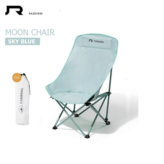 Foldable camp multi-tool-RAZOJESS Enlarged Moon Chair for Outdoor Camping Fishing Picnic Sky Blue