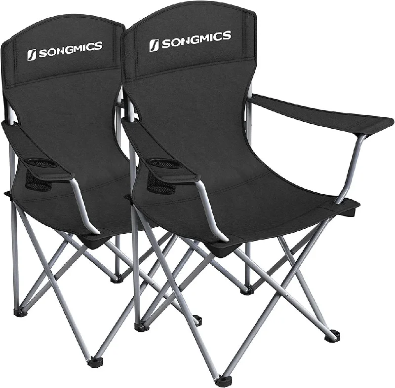 Collapsible camp griddle-SONGMICS Set of 2 Folding Camping Outdoor Chairs Black