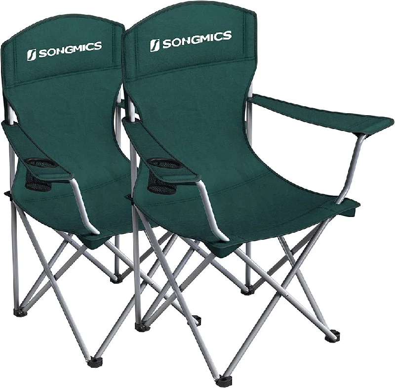 Non-slip camp rug-SONGMICS Set of 2 Folding Camping Outdoor Chairs Dark Green