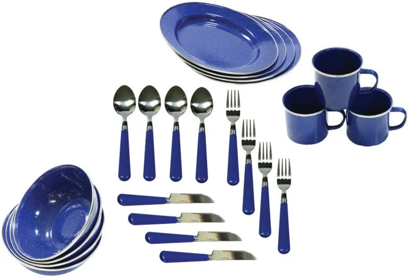 Non-slip camp tarp-Stansport - Enamel Camping 24-Piece Tableware Set