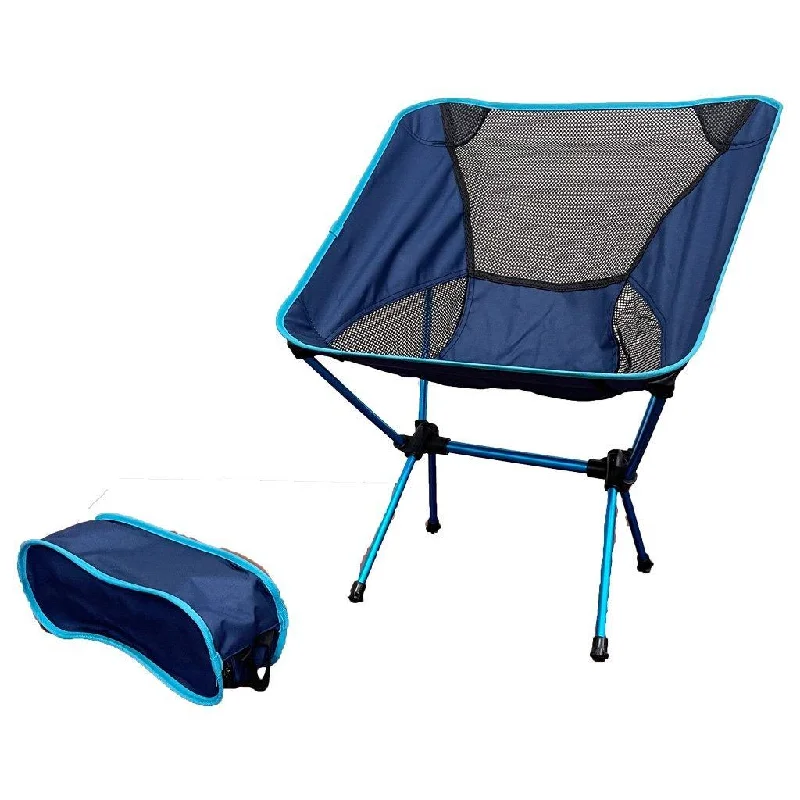 Reflective tent lines-Ultralight Aluminum Alloy Folding Camping Camp Chair Outdoor Hiking Patio Backpacking Full Blue