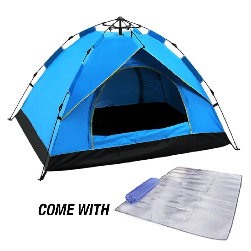 Durable ripstop camp bag-Waterproof Automatic Camping Tent 3-4 Person Come with Moisture Proof Pad(Blue)